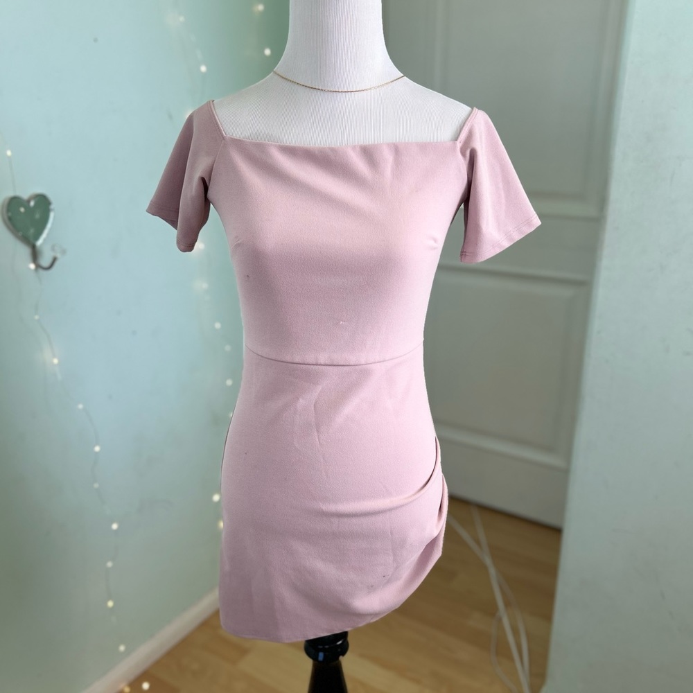 Windsor Mauve Pink Lavender Bodycon Off the Shoulder Mini Dress